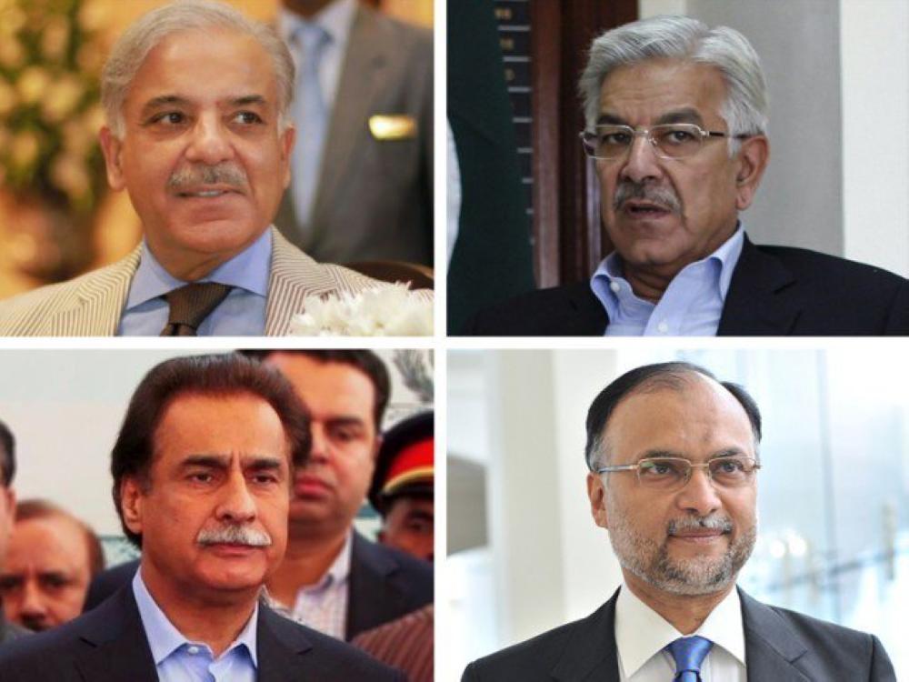 Clockwise: Shahbaz Sharif, Khwaja Asif, Ahsan Iqbal and Sardar Ayaz Sadiq. — Courtesy photos 
