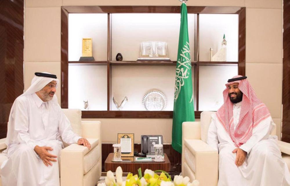 Saudi Crown Prince Muhammad Bin Salman, deputy premier and minister of defense, meets Sheikh Abdullah Bin Ali Bin Abdullah Bin Jassem Al Thani in Jeddah. - SPA 