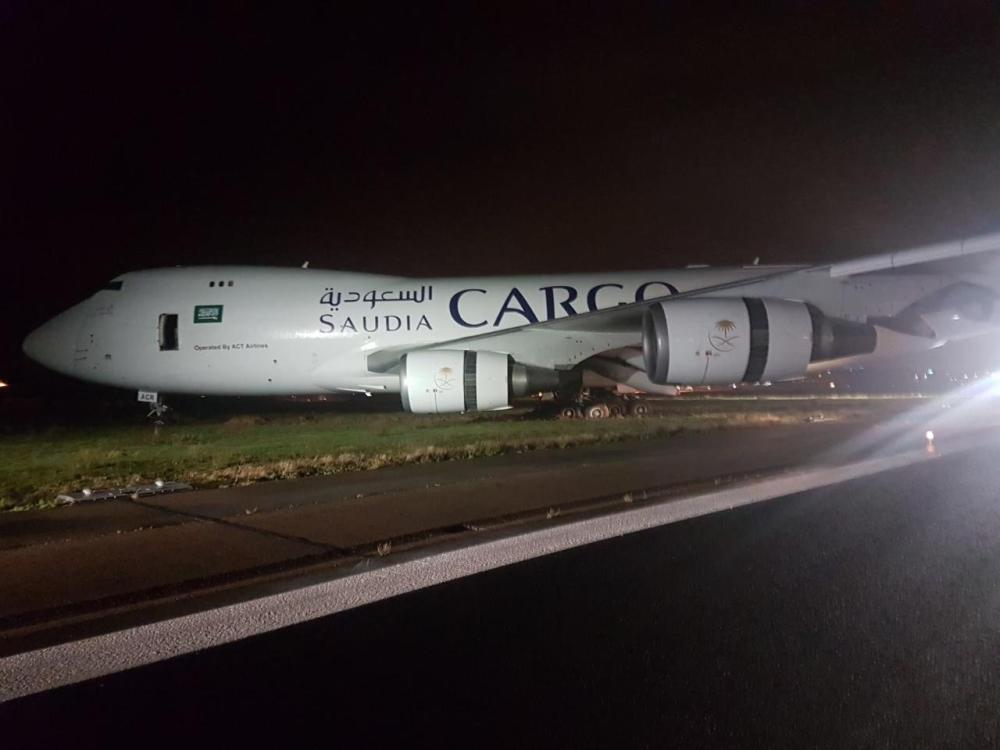 Flight SV916 at Maastricht airport in the Netherlands after Saturday night's accident.