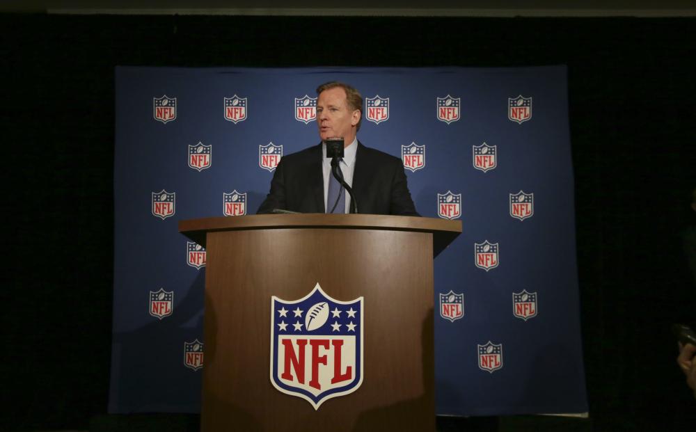 NFL Commissioner Roger Goodell speaks after the NFL owners winter meeting in Irving, Texas, Wednesday. — AP