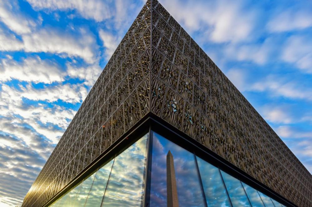 The Smithsonian Institution's National Museum of African American History and Culture sits near the Washington Monument in Washington. — AFP