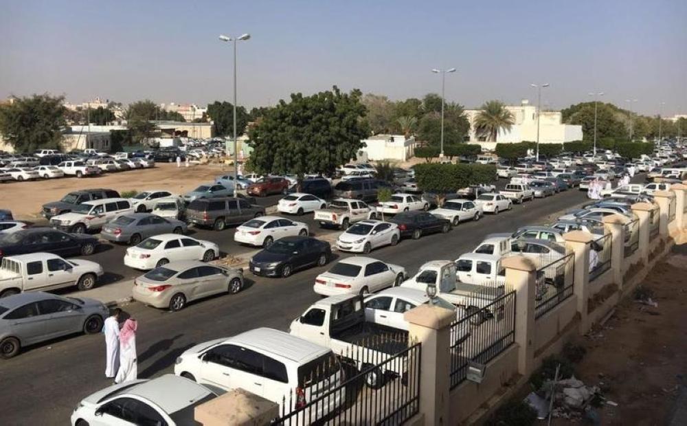 Taif University's car park packed with vehicles on a normal week day.