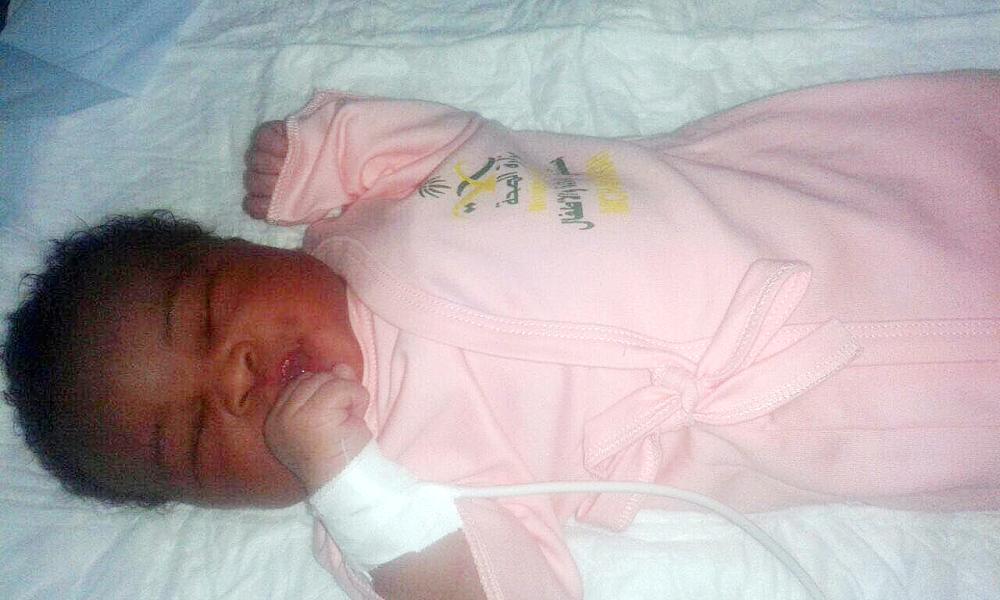 Zainab, Zuhoor's newborn baby, after the mother and child were shifted to hospital.