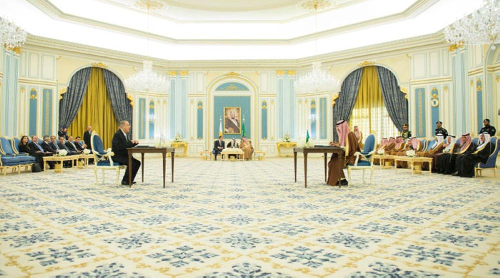 Custodian of the Two Holy Mosques King Salman and President of Cyprus Nicos Anastasiades witness the signing of bilateral agreements at Al-Yamamah Palace in Riyadh on Wednesday. - SPA