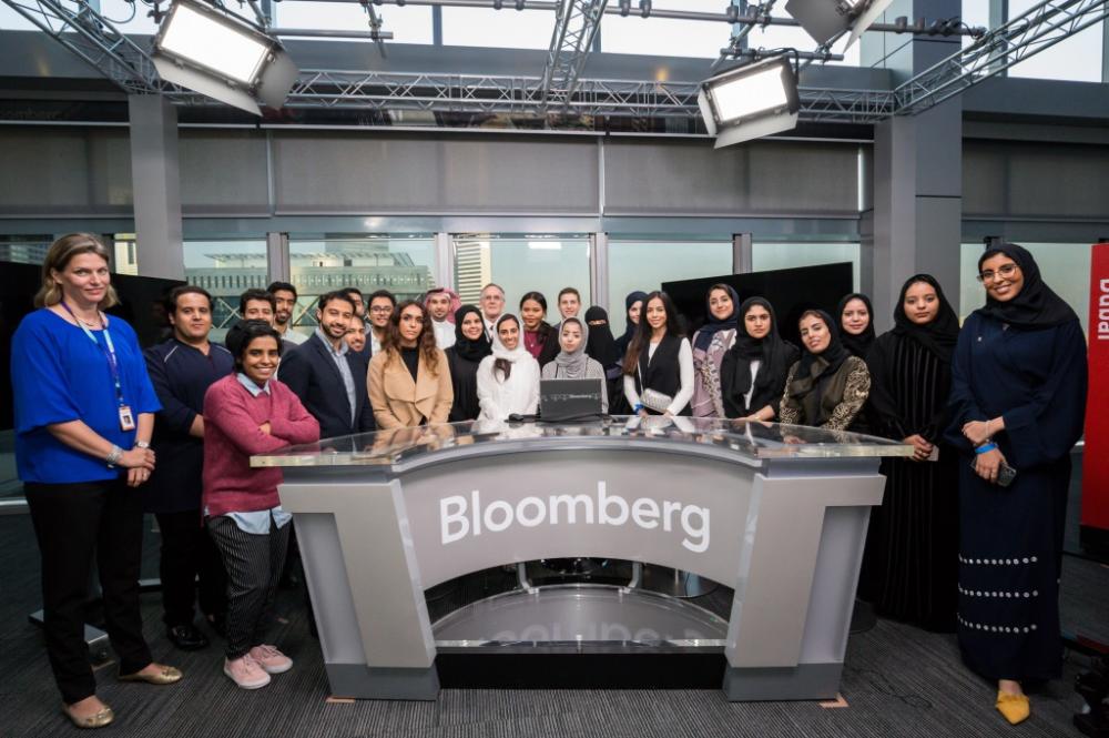 The young Saudi journalists in Bloomberg studio in Dubai.