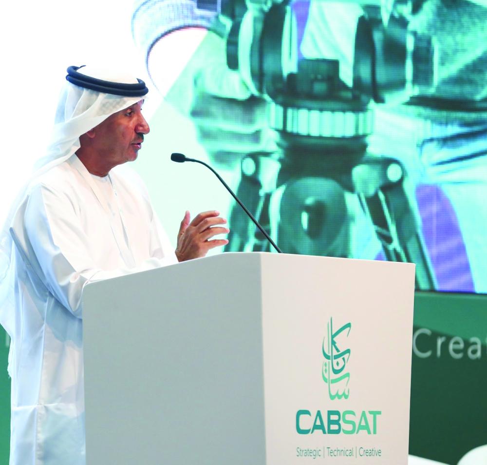 Dr. Mohammed Nasser Al Ahbabi, Director General for the UAE Space Agency speaking at CABSAT in Dubai. — Courtesy photo