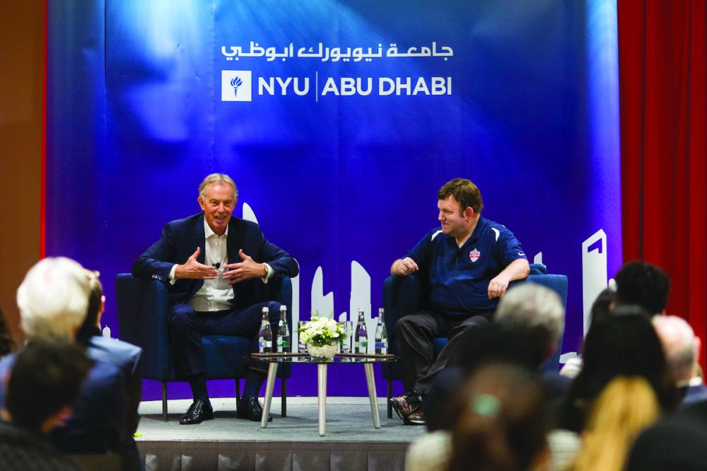 Former United Kingdom Prime Minister Tony Blair at New York University Abu Dhabi on Saadiyat Island in Abu Dhabi, United Arab Emirates on Monday. — Courtesy photo