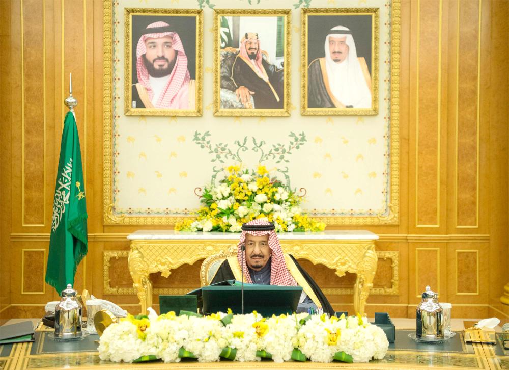 

Custodian of the Two Holy Mosques King Salman chairs the Cabinet’s session at Al-Yamamah Palace in Riyadh on Tuesday. — SPA