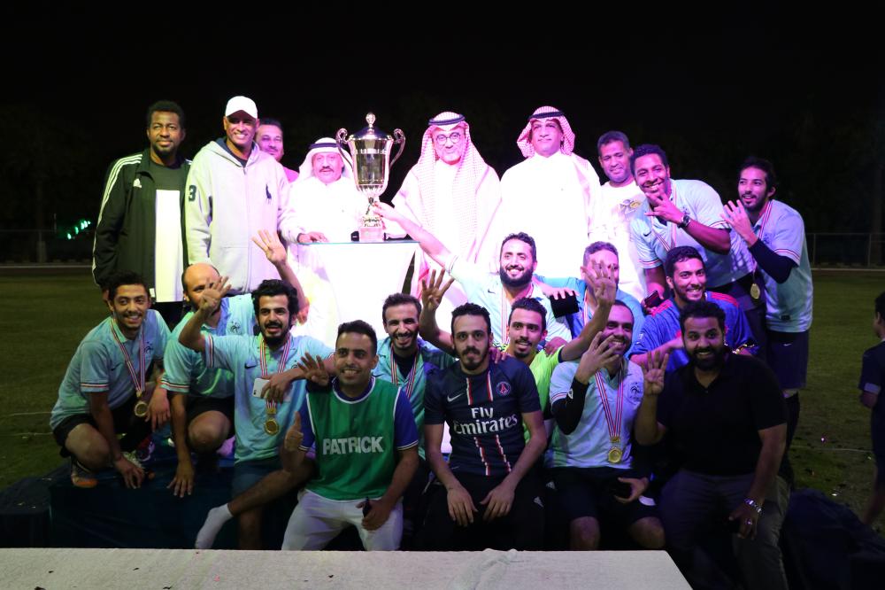 The South Terminal Departure (STD) with Saudi Ground Services (SGS) company officials after winning the SGS Football Tournament at Saudi Airlines Sports Club here on Wednesday. — Courtesy photo