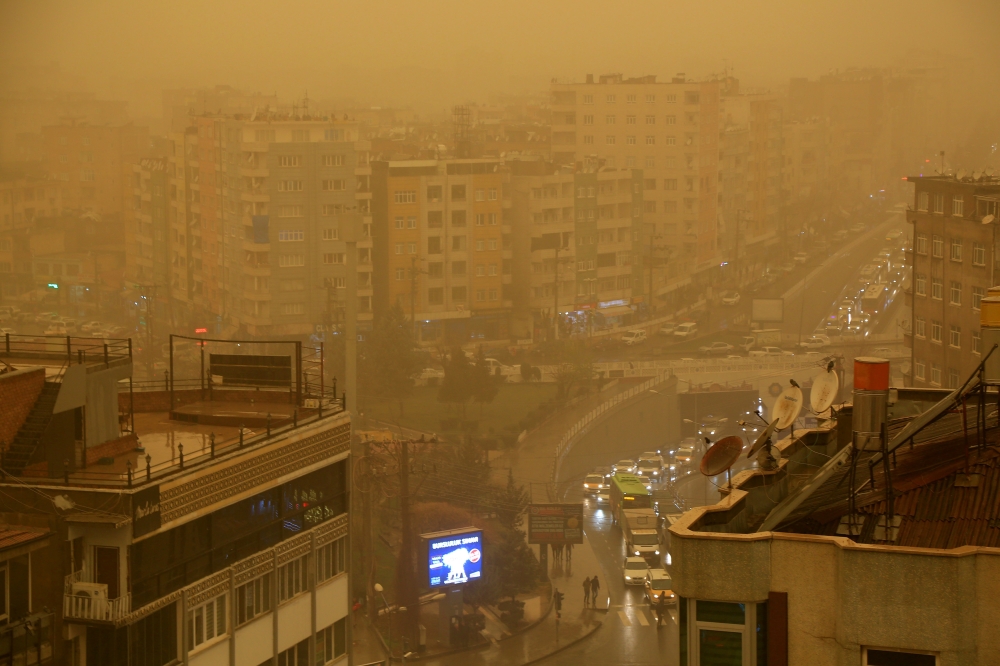 The city center is pictured during a dust storm in Diyarbakir, Turkey. — Reuters