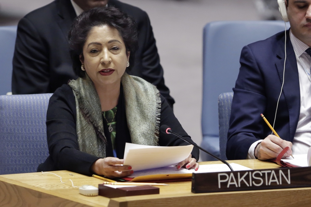 Pakistan's UN Ambassador Maleeha Lodhi speaks in the United Nations Security Council, Friday. — AP