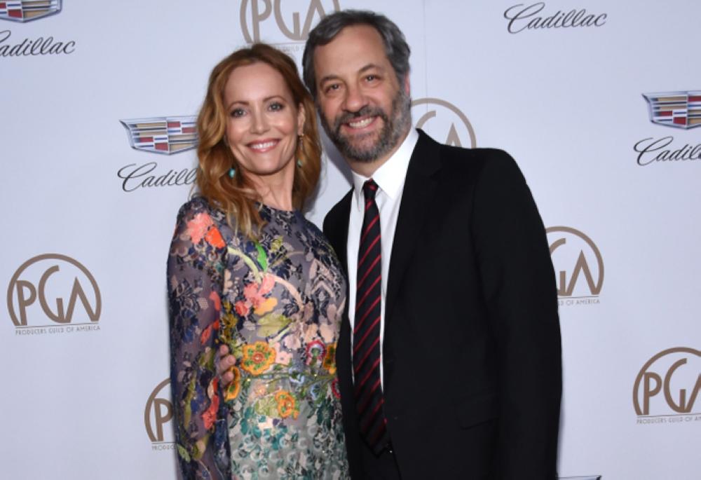 Actress Leslie Mann and her husband producer Judd Apatow arrive for the 2018 Annual Producers Guild Awards on Sunday in Beverly Hills, California. - AFP