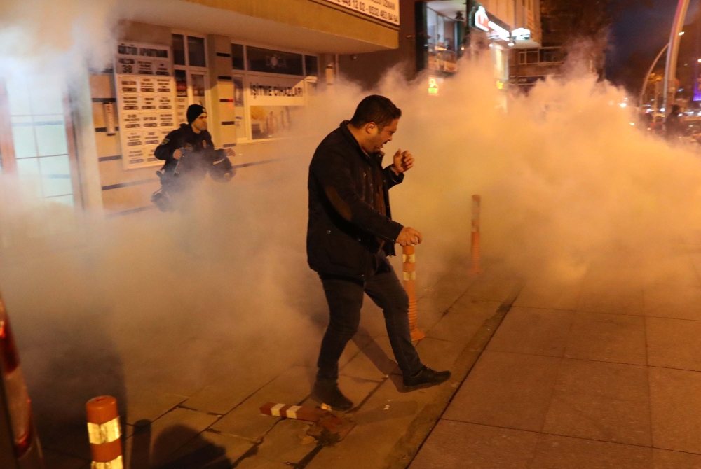 Turkish police use teargas against members of the Halklarin Demokratik Partisi (Peoples Democratic Party - HDP) during a protest in Ankara against Turkeys 