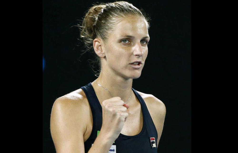 Czech Republic's Karolina Pliskova celebrates winning her match against Czech Republic's Barbora Strycova at the Australian Open Monday. — Reuters