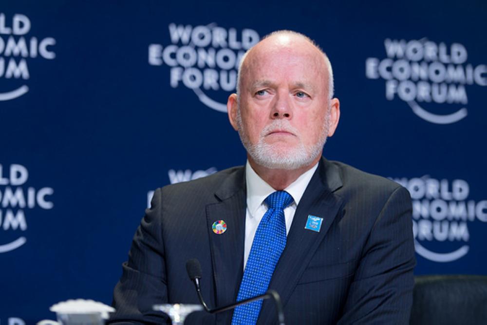 UN Secretary-General’s Special Envoy for the Ocean, Peter Thomson, invites WEF to work with his office to create a partnership to save life in the ocean at Davos. — WEF photo