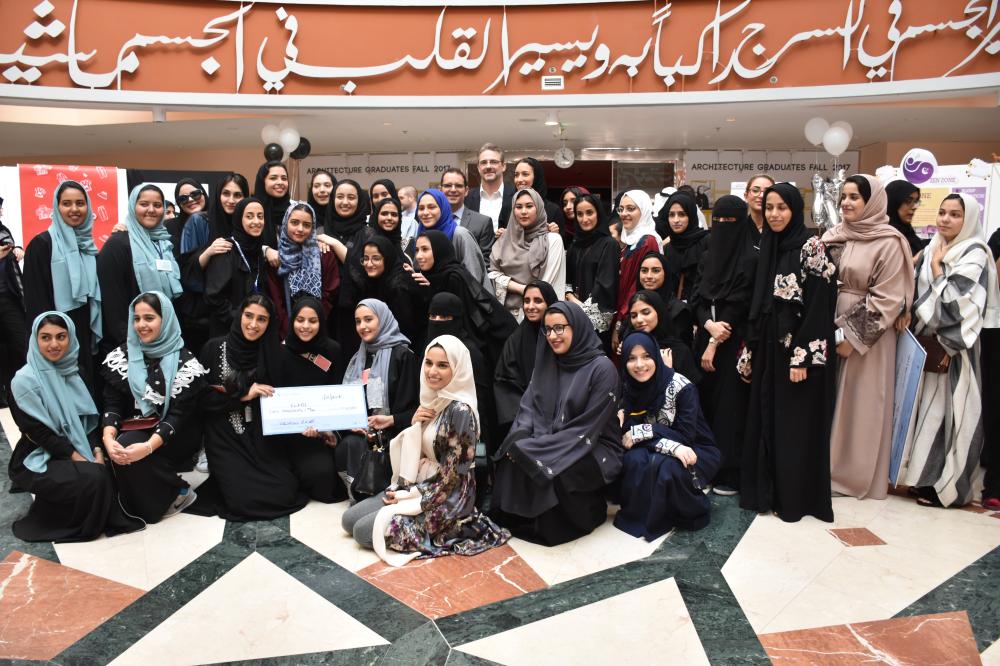 Winners of the business event at Dar Al-Hekma pose with StrateSphere officials. — Courtesy photo