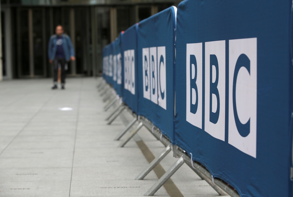 Barriers near to the main entrance of the BBC headquarters and studios in Portland Place, London, in this July 16, 2015 file photo. — Reuters
