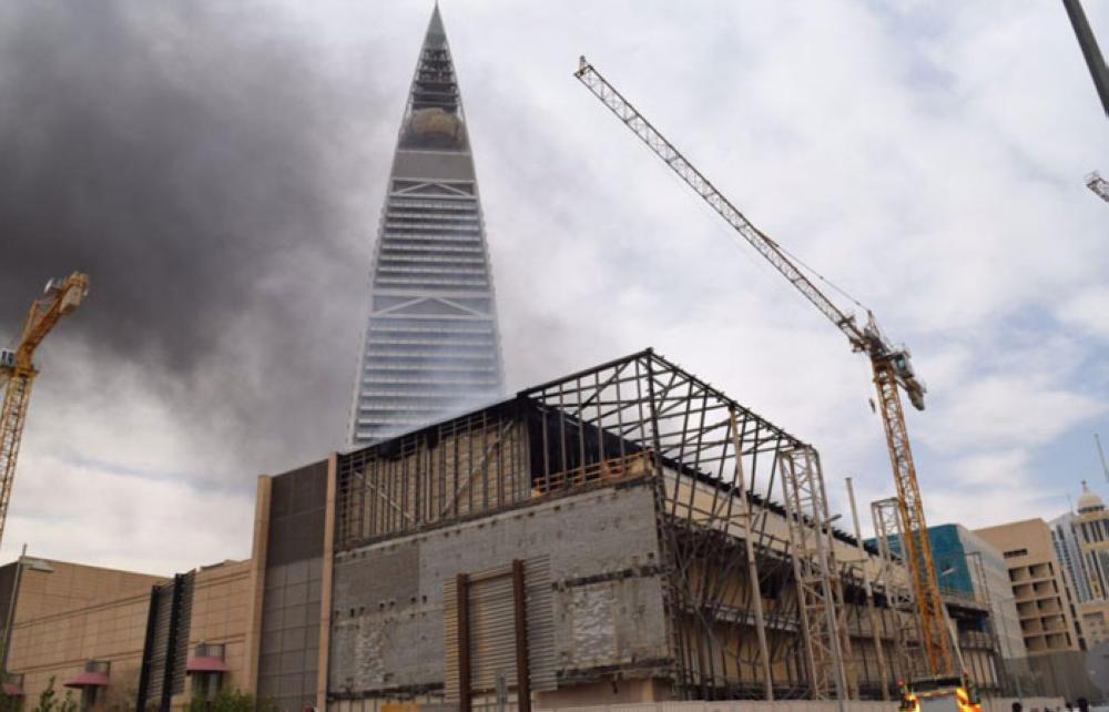 Civil Defense teams battling a blaze in Riyadh on Tuesday.