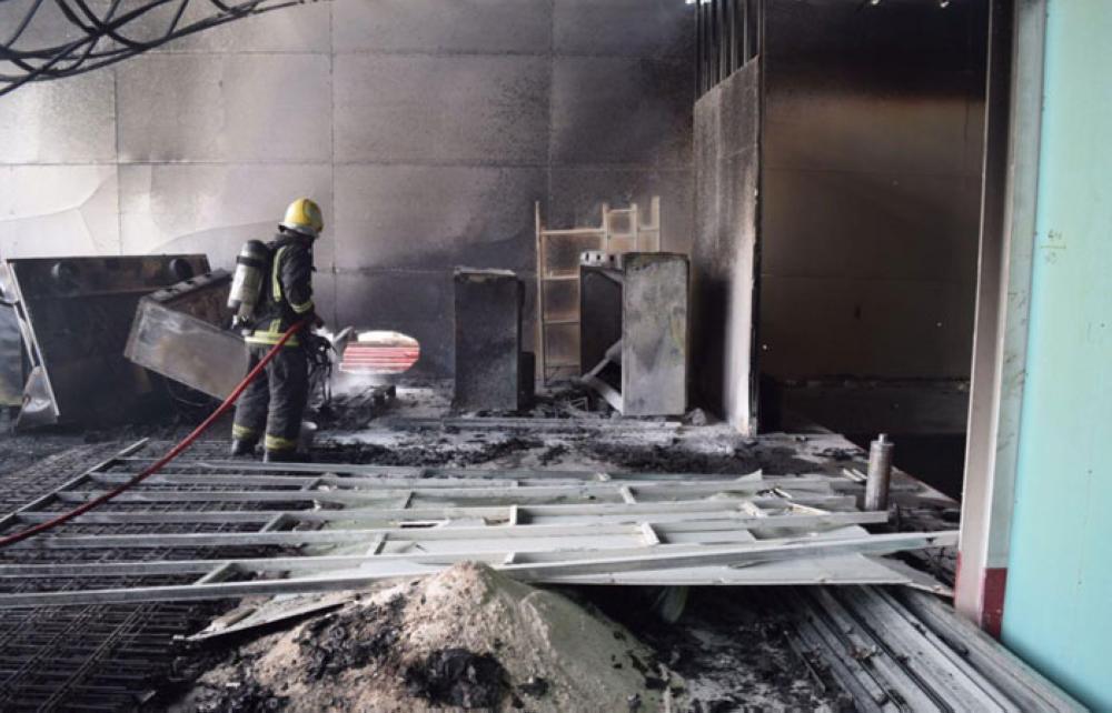 Civil Defense teams battling a blaze in Riyadh on Tuesday.