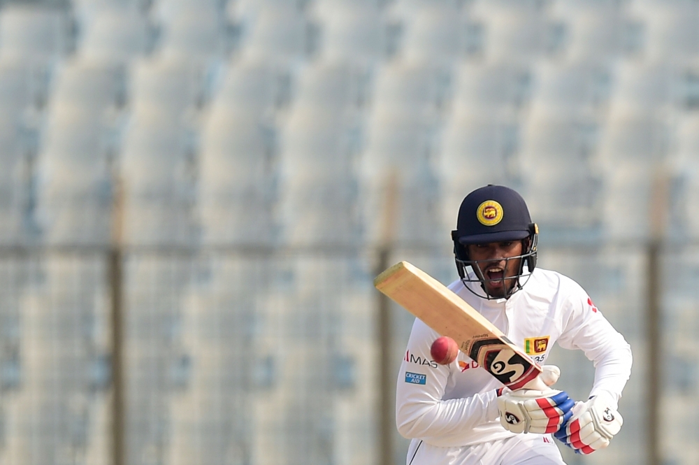 Sri Lanka's Dhananjaya de Silva plays a shot during the third day of the first cricket Test between Bangladesh and Sri Lanka at Zahur Ahmed Chowdhury Stadium in Chittagong on Friday. —  AFP