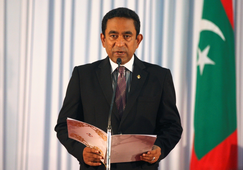 Abdulla Yameen takes his oath as the president of Maldives during a swearing-in ceremony at the parliament in Male in this Nov. 17, 2013 file photo. — Reuters