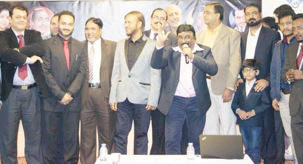 A group of performers and organizers of 3S Group in Al-Khobar musical evening. — SG photo