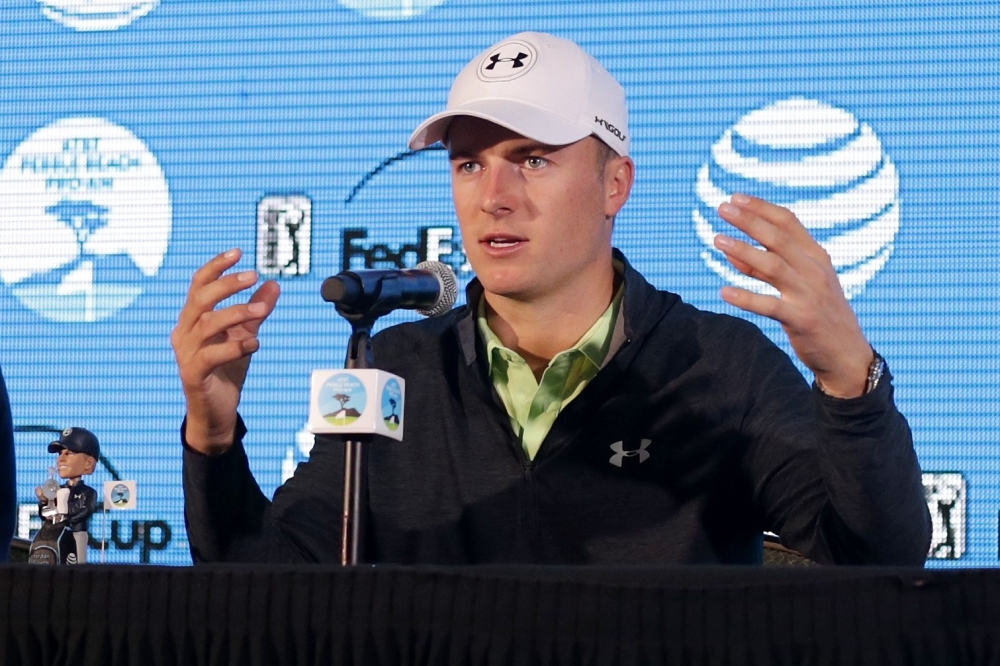 Jordan Spieth speaks to the media during Preview Day 3 of the AT&T Pebble Beach Pro-Am at Pebble Beach Golf Links on Wednesday in Pebble Beach, California. — AFP