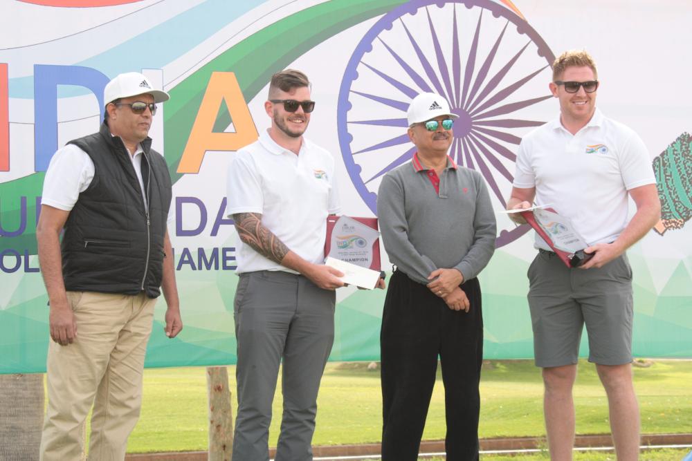 Indian Ambassador Ahmad Javed with all the winners in the first India Republic Day Open Golf Tournament in Riyadh. — Courtesy photo