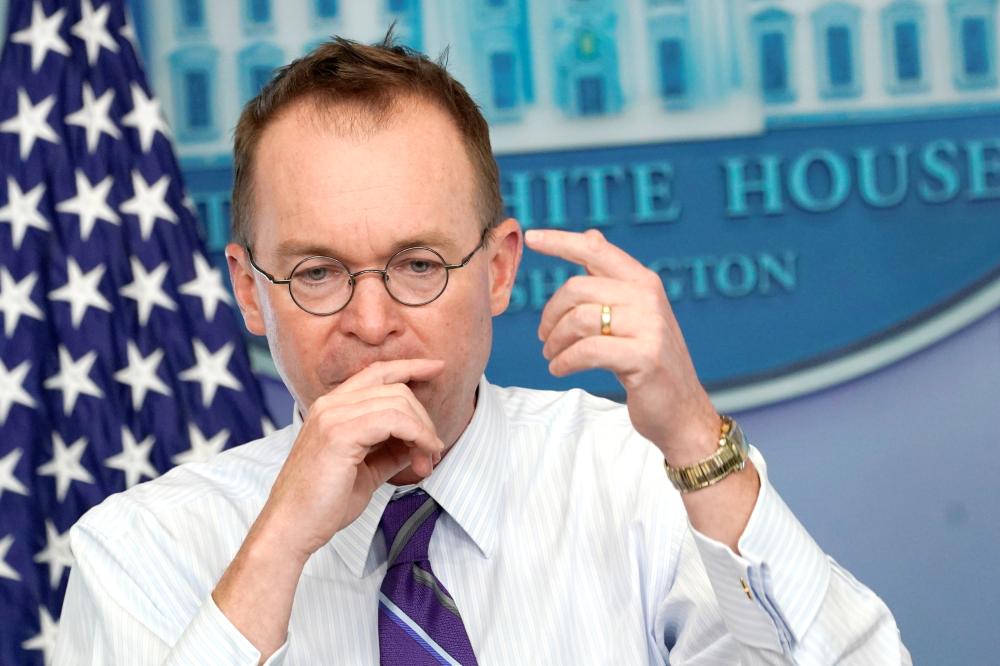 White House budget director Mick Mulvaney speaks during a news briefing at the White House in Washington on Monday. — Reuters