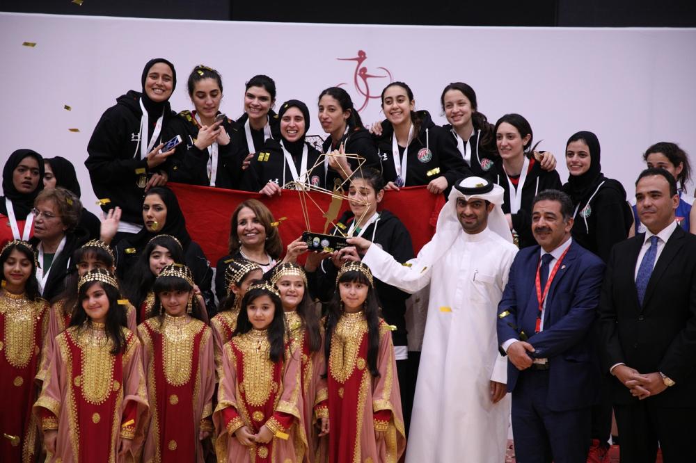 The winning basketball teams at the awards ceremony in Sharjah. — Courtesy photo