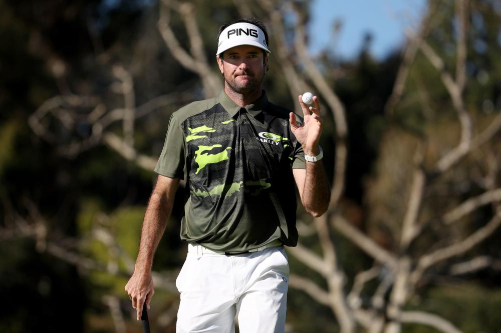 Bubba Watson reacts after making birdie on the 15th green during the third round of the Genesis Open at Riviera Country Club in Pacific Palisades, California, Saturday. — AFP