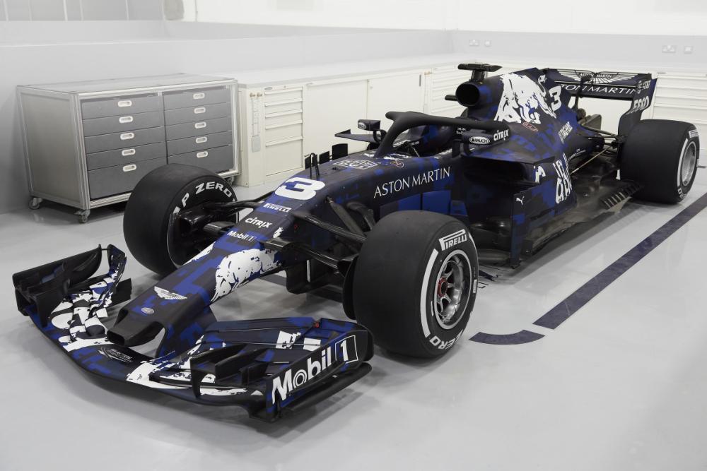 Red Bull reveals its 2018 Formula 1 car, the RB14, in temporary livery.
