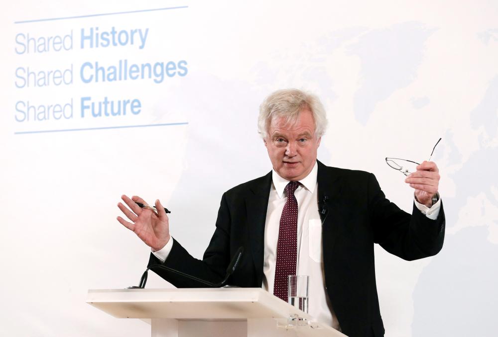 Britain's Secretary of State for Exiting the European Union David Davis delivers a speech in Vienna, Austria, on Tuesday. — Reuters