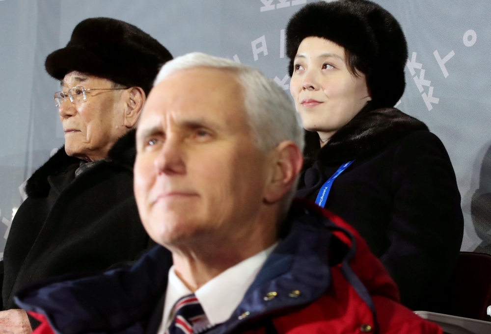 US Vice President Mike Pence, North Korea’s nominal head of state Kim Yong Nam, and North Korean leader Kim Jong Un’s younger sister Kim Yo Jong attend the Winter Olympics opening ceremony in Pyeongchang, South Korea, in this Feb. 9, 2018 file photo. — AFP