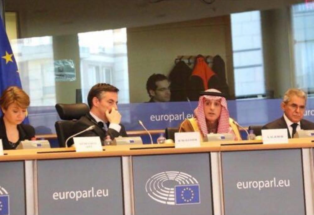 Foreign Minister Adel Al-Jubeir addressing European Parliament's Committee on Foreign Relations in Brussels on Friday. – SPA
