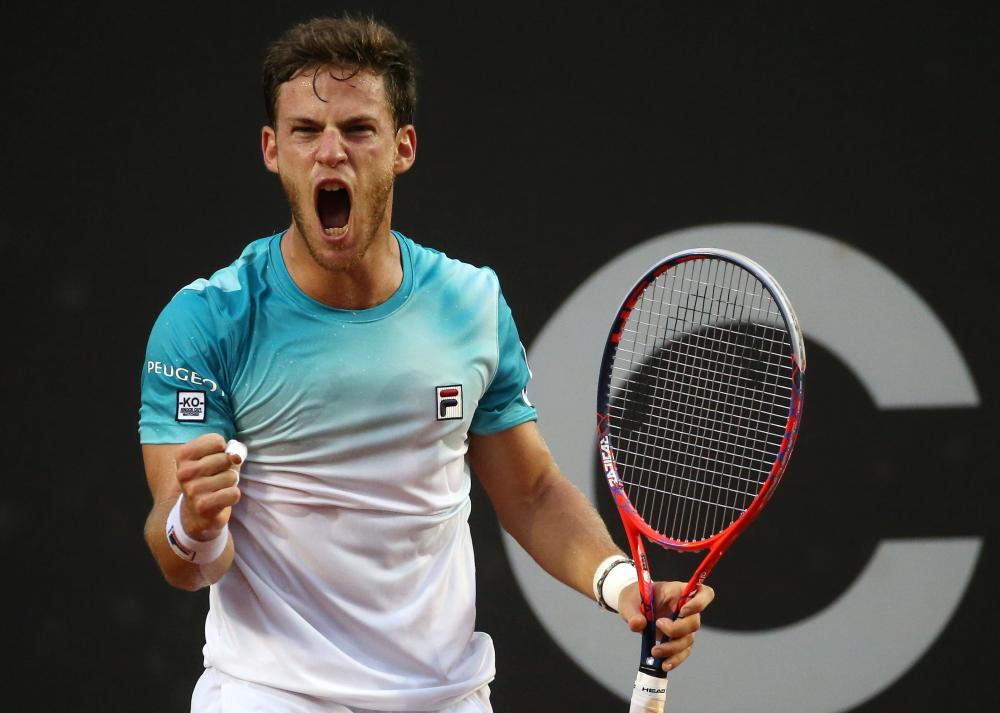 Diego Schwartzman of Argentina celebrates during his match against Nicolas Jarry of Chile at the Rio Open Saturday. — Reuters