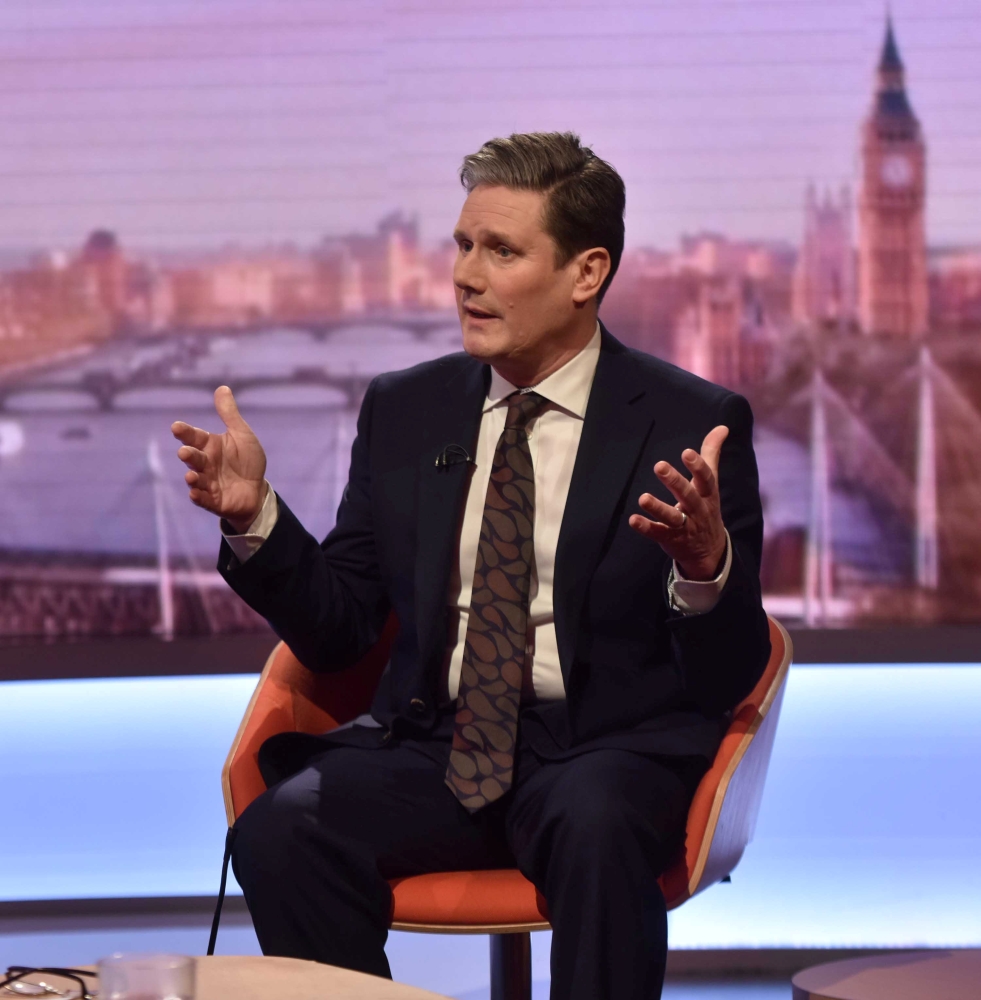 Britain’s Shadow Brexit Secretary, Keir Starmer, is seen speaking on the BBC’s Andrew Marr Show in London on Sunday. — Reuters