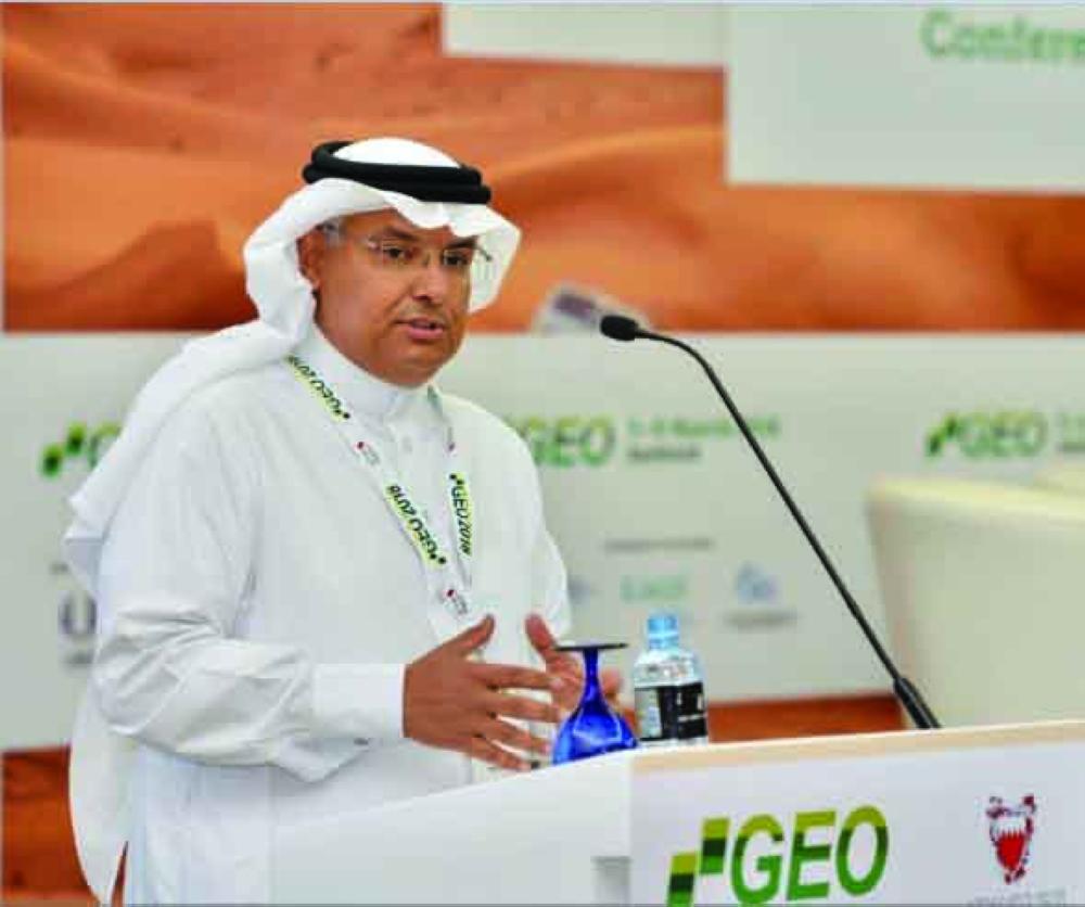 Mohammed Y. Al-Qahtani, Saudi Aramco Senior VP of Upstream, addresses the 13th Middle East Geosciences Conference and Exhibition (GEO 2018) in Bahrain on March 6, 2018
 
