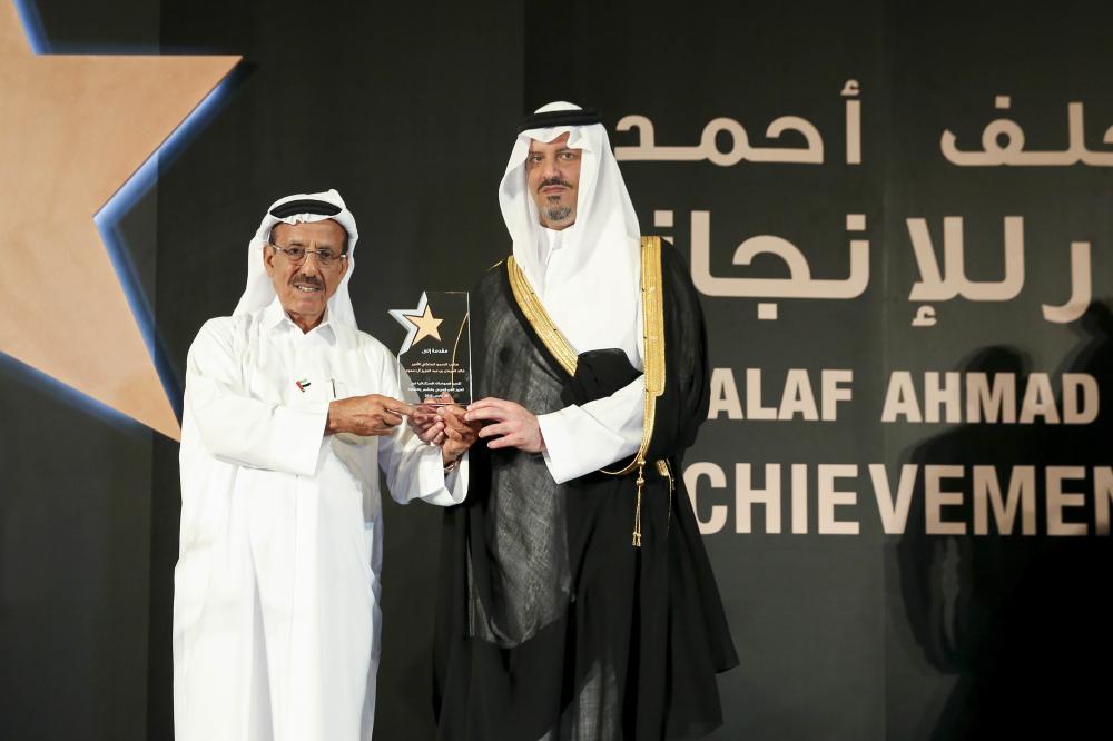 Prince Sultan Bin Khaled collects the Khalaf Ahmad Al Habtoor Achievement Award on behalf of his father Prince Al-Faisal at a ceremony in Dubai. — Courtesy photo