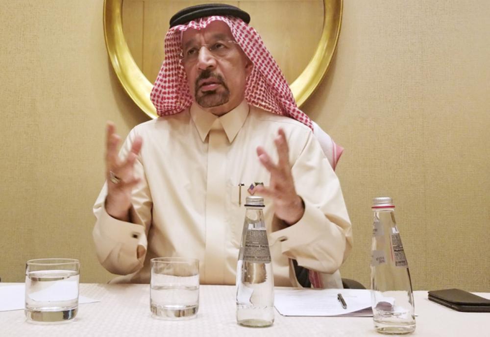Saudi Arabian Energy Minister Khalid al-Falih speaks during an interview in Washington, DC, US Thursday. — Reuters