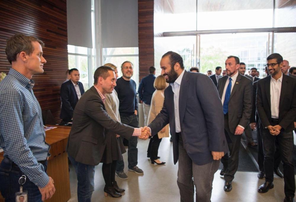 Crown Prince Muhammad Bin Salman, deputy premier and minister of defense, at the Google office in San Francisco, Thursday evening. — SPA