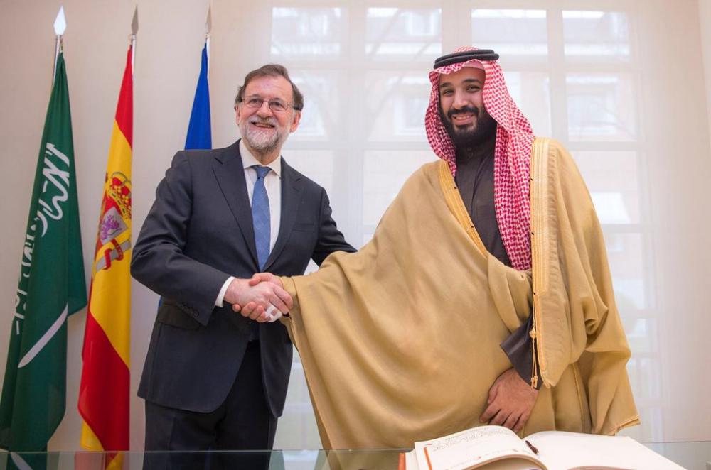 Crown Prince Muhammad Bin Salman, deputy premier and minister of defense, and Spain Prime Minister Mariano Rajoy hold talks in Madrid on Thursday. — SPA
