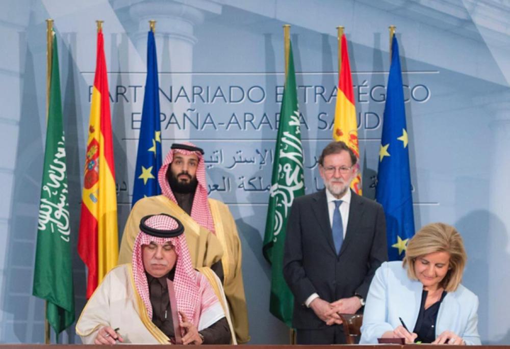 Crown Prince Muhammad Bin Salman, deputy premier and minister of defense, and Spain Prime Minister Mariano Rajoy hold talks in Madrid on Thursday. — SPA
