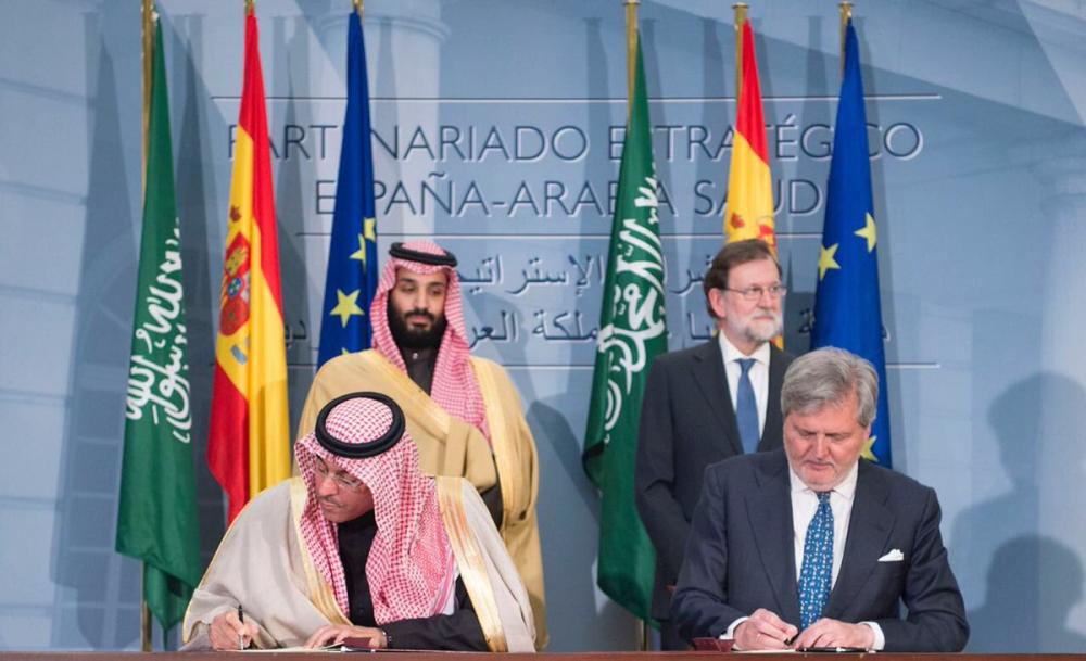 Crown Prince Muhammad Bin Salman, deputy premier and minister of defense, and Spain Prime Minister Mariano Rajoy hold talks in Madrid on Thursday. — SPA
