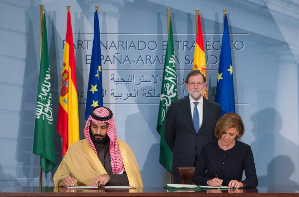 Crown Prince Muhammad Bin Salman, deputy premier and minister of defense, and Spain Prime Minister Mariano Rajoy hold talks in Madrid on Thursday. — SPA
