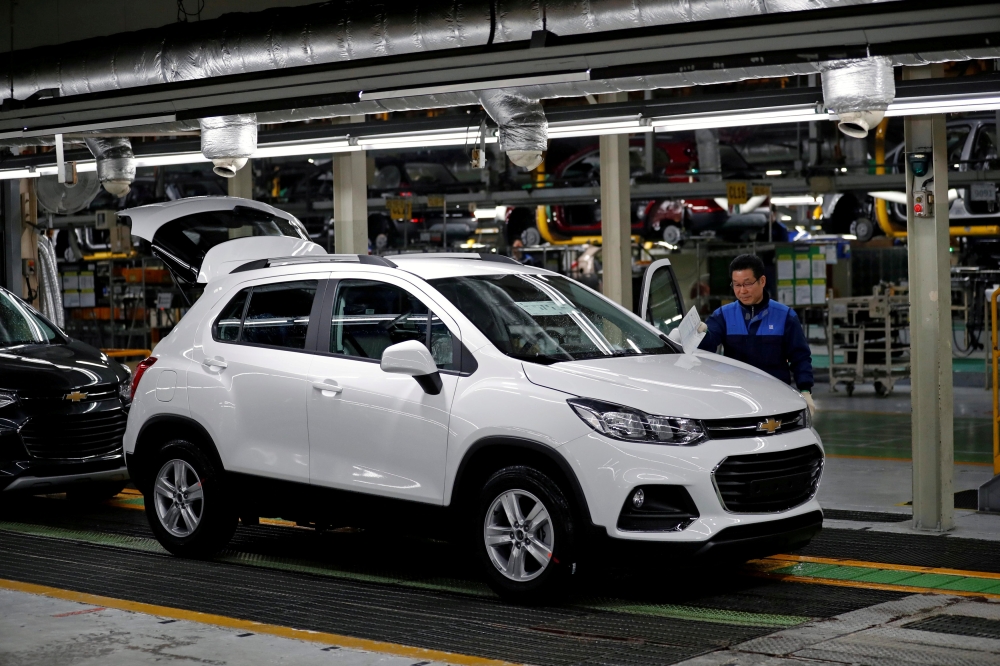 An employee works at an assembly line of GM Korea's Bupyeong plant in Incheon, South Korea, in this file photo. — Reuters