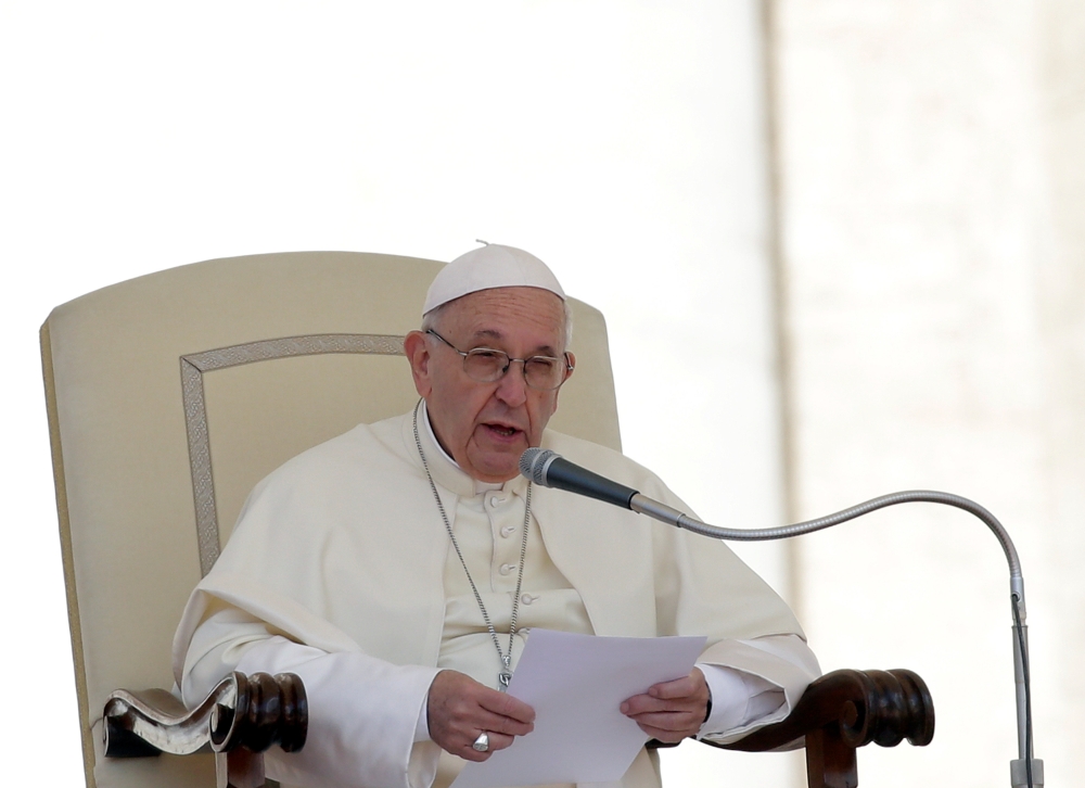 Pope Francis speaks during the Wednesday general audience in Saint Peter's square at the Vatican, Wednesday. — Reuters