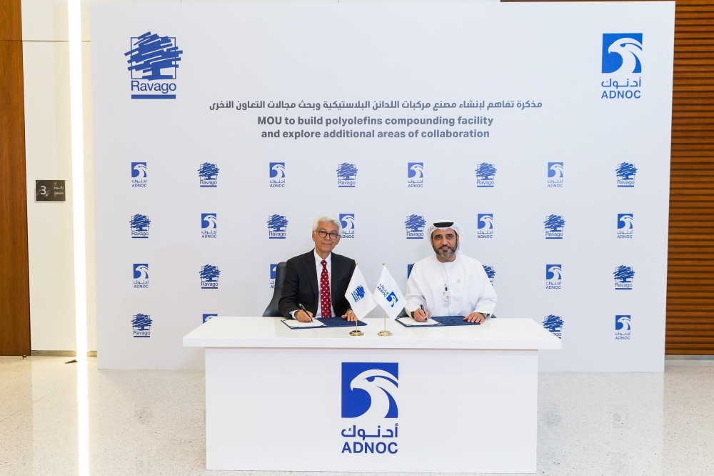 ADNOC and Ravago Group officials signing the MoU leading to the exploration of collaboration opportunities at Ruwais Industrial Complex. — Courtesy photo