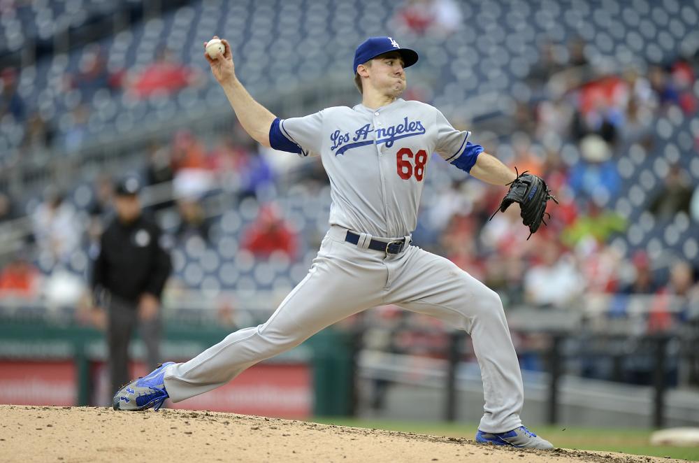 Ross Stripling of the Los Angeles Dodgers pitches in the sixth inning against the Washington Nationals at Nationals Park in Washington Saturday. — AFP 