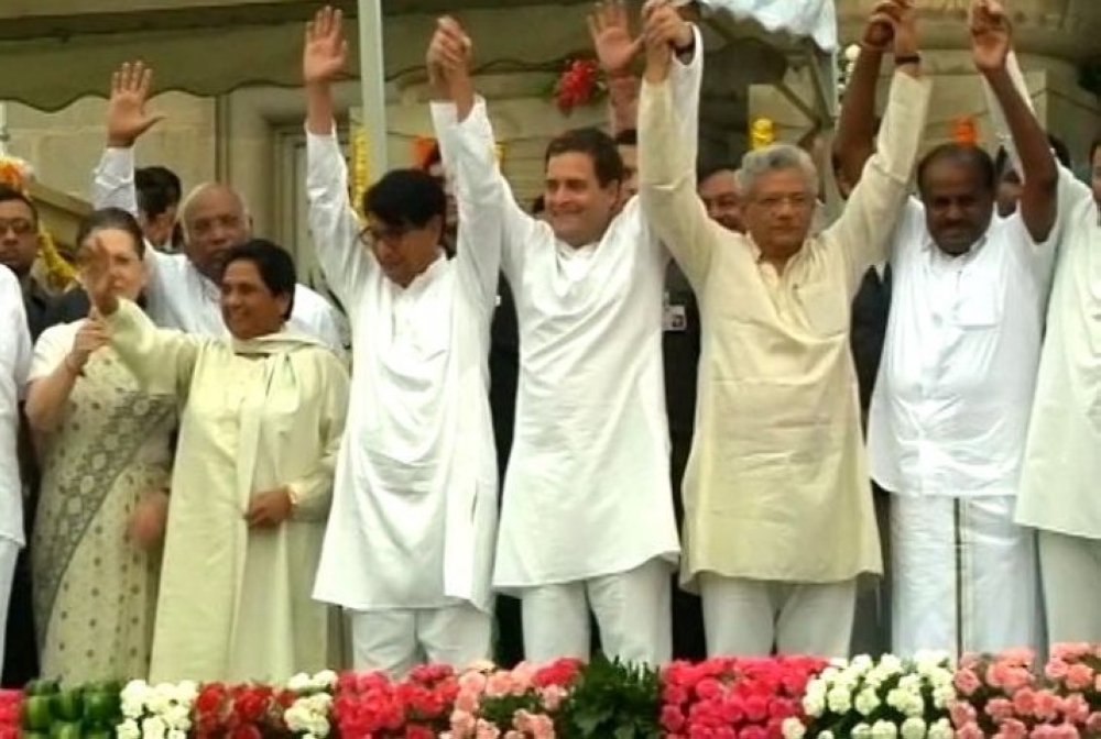 Opposition leaders at H.D. Kumaraswamy's oath taking ceremony in Bangaluru, capital of the south Indian state of Karnataka, Wednesday. — Courtesy photo